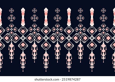 Geometric floral pattern background vector illustration.flower ethnic pixel pattern,Aztec style,abstract background.design for texture,fabric,clothing,decoration,print,sarong.