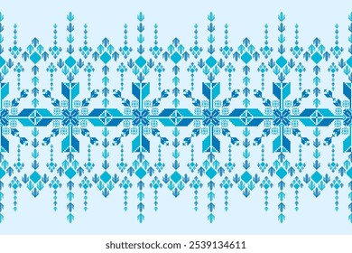 Geometric floral pattern background vector illustration.flower ethnic pixel pattern,Aztec style,abstract background.design for texture,fabric,clothing,decoration,print,sarong.