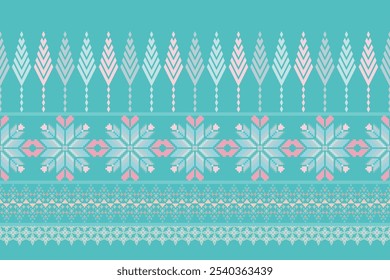 Geometric floral pattern background vector illustration.flower ethnic pixel pattern,Aztec style,abstract background.design for texture,fabric,clothing,decoration,print,sarong.