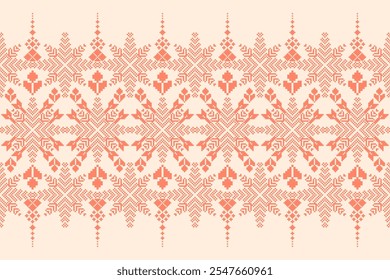 Geometric floral pattern background vector illustration.flower ethnic pixel pattern,Aztec style,abstract background.design for texture,fabric,clothing,decoration,print,sarong.