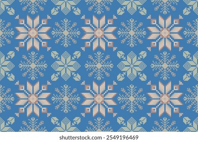 Padrão floral geométrico padrão fundo vetor illation.flower padrão étnico pixel,estilo asteca,background.design abstrato para textura,tecido,roupas,decoração,impressão,sarong.