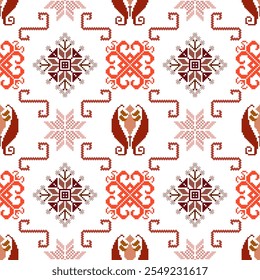Geometric floral pattern background vector illustration.flower ethnic pixel pattern,Aztec style,abstract background.design for texture,fabric,clothing,decoration,print,sarong.