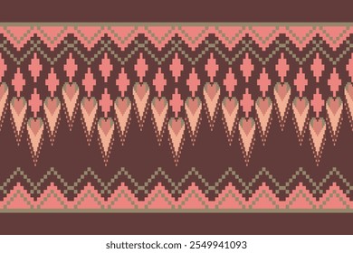 Geometric floral pattern background vector illustration.flower ethnic pixel pattern,Aztec style,abstract background.design for texture,fabric,clothing,decoration,print,sarong.