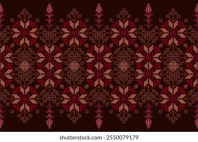 Geometric floral pattern background vector illustration.flower ethnic pixel pattern,Aztec style,abstract background.design for texture,fabric,clothing,decoration,print,sarong.
