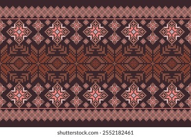 Geometric floral pattern background vector illustration.flower ethnic pixel pattern,Aztec style,abstract background.design for texture,fabric,clothing,decoration,print,sarong.