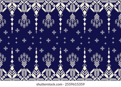 Geometric floral pattern background vector illustration.flower ethnic pixel pattern,Aztec style,abstract background.design for texture,fabric,clothing,decoration,print,sarong.