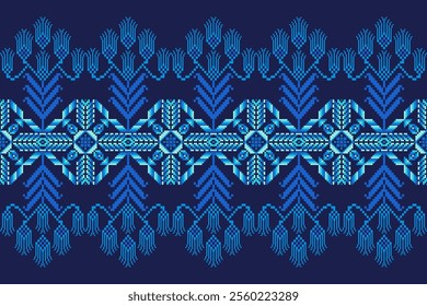 Geometric floral pattern background vector illustration.flower ethnic pixel pattern,Aztec style,abstract background.design for texture,fabric,clothing,decoration,print,sarong.