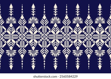 Geometric floral pattern background vector illustration.flower ethnic pixel pattern,Aztec style,abstract background.design for texture,fabric,clothing,decoration,print,sarong.