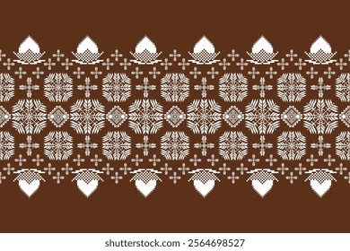 Geometric floral pattern background vector illustration.flower ethnic pixel pattern,Aztec style,abstract background.design for texture,fabric,clothing,decoration,print,sarong.
