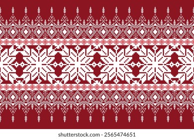 Geometric floral pattern background vector illustration.flower ethnic pixel pattern,Aztec style,abstract background.design for texture,fabric,clothing,decoration,print,sarong.