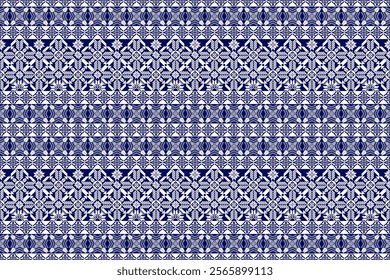 Geometric floral pattern background vector illustration.flower ethnic pixel pattern,Aztec style,abstract background.design for texture,fabric,clothing,decoration,print,sarong.