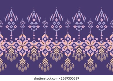 Geometric floral pattern background vector illustration.flower ethnic pixel pattern,Aztec style,abstract background.design for texture,fabric,clothing,decoration,print,sarong.