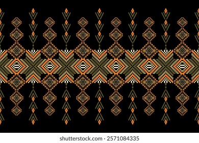 Geometric floral pattern background vector illustration.flower ethnic pixel pattern,Aztec style,abstract background.design for texture,fabric,clothing,decoration,print,sarong.