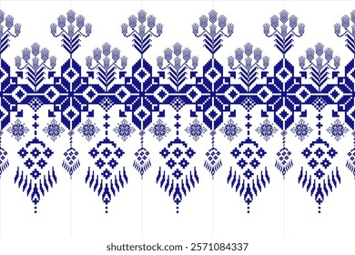 Geometric floral pattern background vector illustration.flower ethnic pixel pattern,Aztec style,abstract background.design for texture,fabric,clothing,decoration,print,sarong.