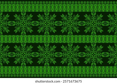 Geometric floral pattern background vector illustration.flower ethnic pixel pattern,Aztec style,abstract background.design for texture,fabric,clothing,decoration,print,sarong.