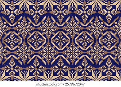 Geometric floral pattern background vector illustration.flower ethnic pixel pattern,Aztec style,abstract background.design for texture,fabric,clothing,decoration,print,sarong.