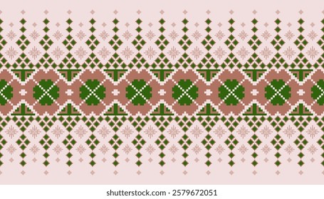 Geometric floral pattern background vector illustration.flower ethnic pixel pattern,Aztec style,abstract background.design for texture,fabric,clothing,decoration,print,sarong.