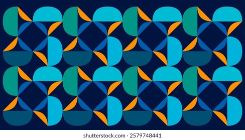 geometric floral pattern background vector design. Design vector geometric pattern in vibrant blue. Dark background and wallpaper in ethnic style. Seamlees pattern with geometric flower.