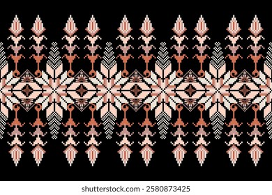 Geometric floral pattern background vector illustration.flower ethnic pixel pattern,Aztec style,abstract background.design for texture,fabric,clothing,decoration,print,sarong.