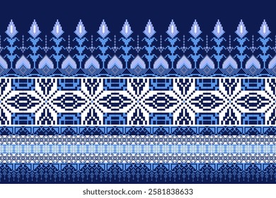 Geometric floral pattern background vector illustration.flower ethnic pixel pattern,Aztec style,abstract background.design for texture,fabric,clothing,decoration,print,sarong.