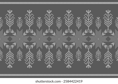 Geometric floral pattern background vector illustration.flower ethnic pixel pattern,Aztec style,abstract background.design for texture,fabric,clothing,decoration,print,sarong.