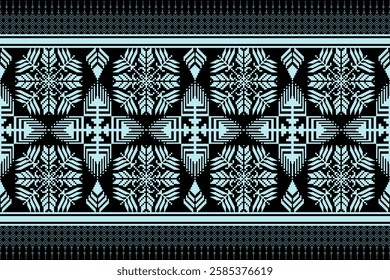 Geometric floral pattern background vector illustration.flower ethnic pixel pattern,Aztec style,abstract background.design for texture,fabric,clothing,decoration,print,sarong.