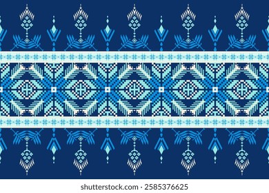 Geometric floral pattern background vector illustration.flower ethnic pixel pattern,Aztec style,abstract background.design for texture,fabric,clothing,decoration,print,sarong.