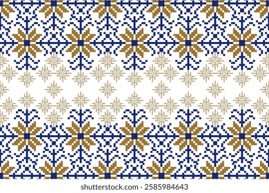 Geometric floral pattern background vector illustration.flower ethnic pixel pattern,Aztec style,abstract background.design for texture,fabric,clothing,decoration,print,sarong.