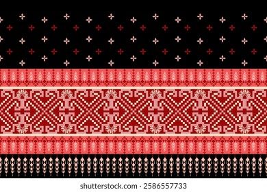 Geometric floral pattern background vector illustration.flower ethnic pixel pattern,Aztec style,abstract background.design for texture,fabric,clothing,decoration,print,sarong.