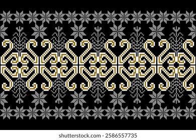 Geometric floral pattern background vector illustration.flower ethnic pixel pattern,Aztec style,abstract background.design for texture,fabric,clothing,decoration,print,sarong.