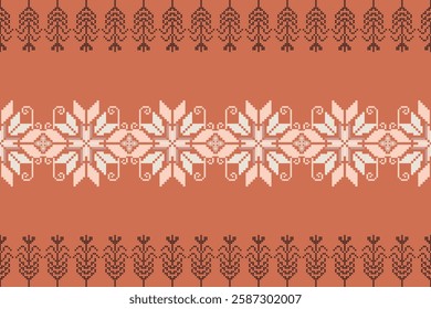 Geometric floral pattern background vector illustration.flower ethnic pixel pattern,Aztec style,abstract background.design for texture,fabric,clothing,decoration,print,sarong.