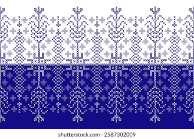 Geometric floral pattern background vector illustration.flower ethnic pixel pattern,Aztec style,abstract background.design for texture,fabric,clothing,decoration,print,sarong.