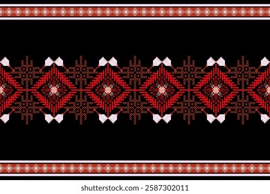 Geometric floral pattern background vector illustration.flower ethnic pixel pattern,Aztec style,abstract background.design for texture,fabric,clothing,decoration,print,sarong.