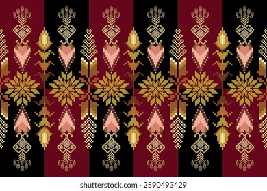 Geometric floral pattern background vector illustration.flower ethnic pixel pattern,Aztec style,abstract background.design for texture,fabric,clothing,decoration,print,sarong.