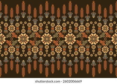 Geometric floral pattern background vector illustration.flower ethnic pixel pattern,Aztec style,abstract background.design for texture,fabric,clothing,decoration,print,sarong.