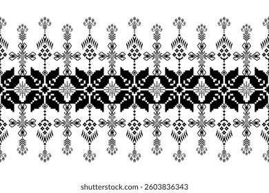 Geometric floral pattern background vector illustration.flower ethnic pixel pattern,Aztec style,abstract background.design for texture,fabric,clothing,decoration,print,sarong.