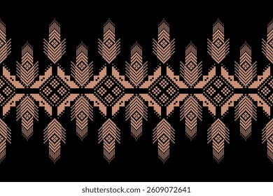 Geometric floral pattern background vector illustration.flower ethnic pixel pattern,Aztec style,abstract background.design for texture,fabric,clothing,decoration,print,sarong.