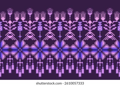 Geometric floral pattern background vector illustration.flower ethnic pixel pattern,Aztec style,abstract background.design for texture,fabric,clothing,decoration,print,sarong.