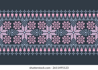 Geometric floral pattern background vector illustration.flower ethnic pixel pattern,Aztec style,abstract background.design for texture,fabric,clothing,decoration,print,sarong.