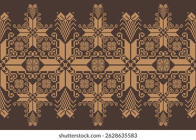 Geometric floral pattern background vector illustration.flower ethnic pixel pattern,Aztec style,abstract background.design for texture,fabric,clothing,decoration,print,sarong.