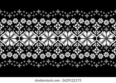 Geometric floral pattern background vector illustration.flower ethnic pixel pattern,Aztec style,abstract background.design for texture,fabric,clothing,decoration,print,sarong.