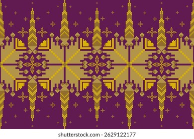 Geometric floral pattern background vector illustration.flower ethnic pixel pattern,Aztec style,abstract background.design for texture,fabric,clothing,decoration,print,sarong.
