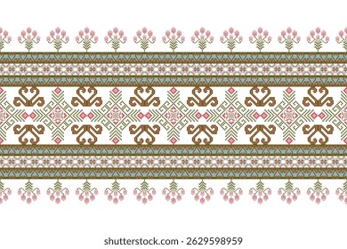 Padrão floral geométrico padrão fundo vetor illation.flower padrão étnico pixel,estilo asteca,background.design abstrato para textura,tecido,roupas,decoração,impressão,sarong.