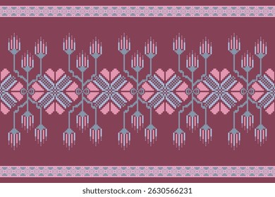Geometric floral pattern background vector illustration.flower ethnic pixel pattern,Aztec style,abstract background.design for texture,fabric,clothing,decoration,print,sarong.
