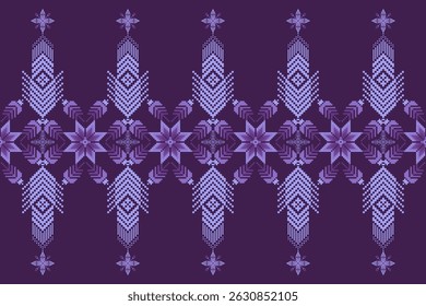 Geometric floral pattern background vector illustration.flower ethnic pixel pattern,Aztec style,abstract background.design for texture,fabric,clothing,decoration,print,sarong.