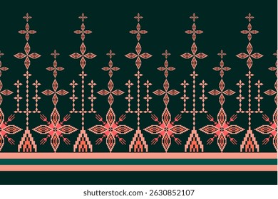 Geometric floral pattern background vector illustration.flower ethnic pixel pattern,Aztec style,abstract background.design for texture,fabric,clothing,decoration,print,sarong.