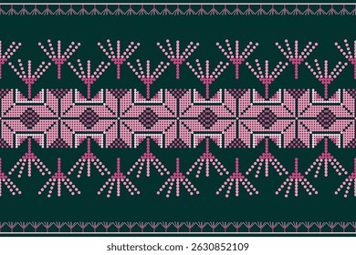 Geometric floral pattern background vector illustration.flower ethnic pixel pattern,Aztec style,abstract background.design for texture,fabric,clothing,decoration,print,sarong.
