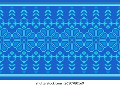 Geometric floral pattern background vector illustration.flower ethnic pixel pattern,Aztec style,abstract background.design for texture,fabric,clothing,decoration,print,sarong.
