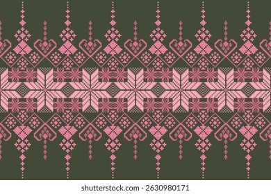 Geometric floral pattern background vector illustration.flower ethnic pixel pattern,Aztec style,abstract background.design for texture,fabric,clothing,decoration,print,sarong.