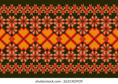 Geometric floral pattern background vector illustration.flower ethnic pixel pattern,Aztec style,abstract background.design for texture,fabric,clothing,decoration,print,sarong.